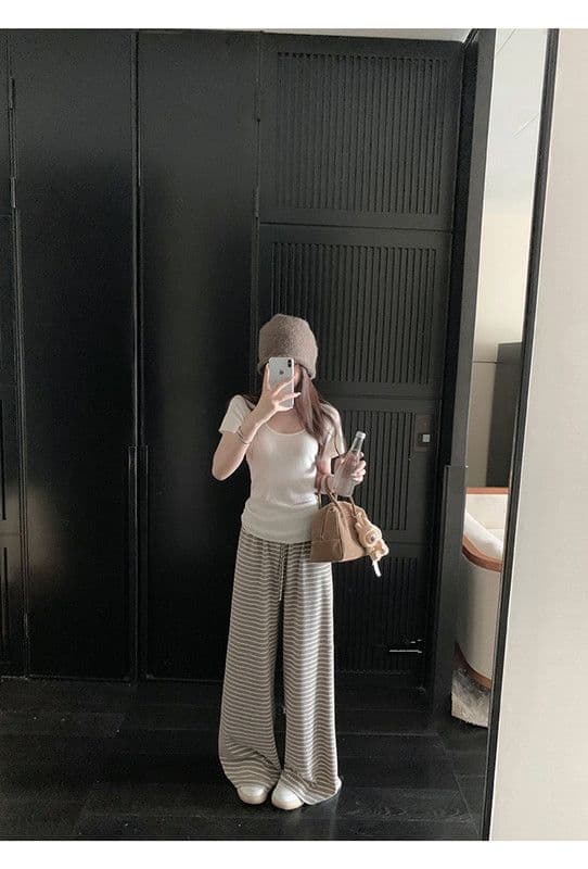 가을 겨울 새로운 편안함 폭탄 바지 게으른 바지 편안함 도루 센스 스트라이프 다용도 루즈핏 스트레이트 팬츠 상세 이미지 20