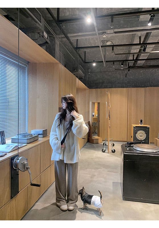 가을 겨울 새로운 편안함 폭탄 바지 게으른 바지 편안함 도루 센스 스트라이프 다용도 루즈핏 스트레이트 팬츠 상세 이미지 23