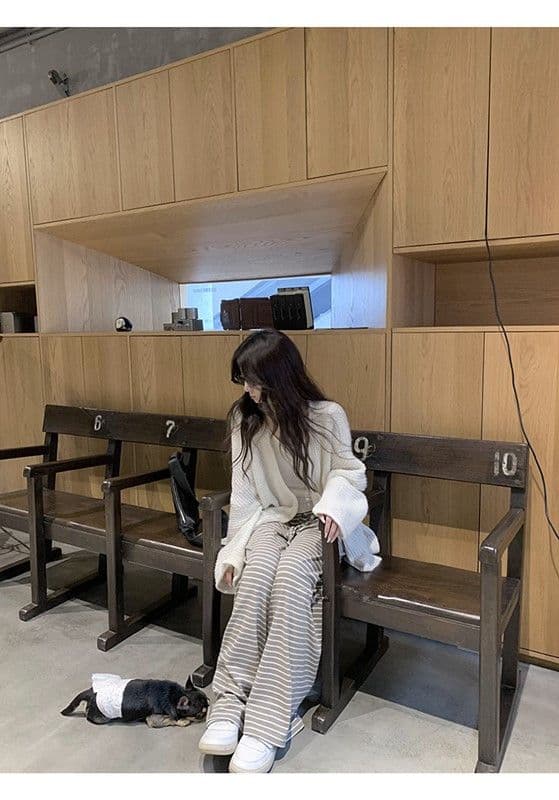 가을 겨울 새로운 편안함 폭탄 바지 게으른 바지 편안함 도루 센스 스트라이프 다용도 루즈핏 스트레이트 팬츠 상세 이미지 24