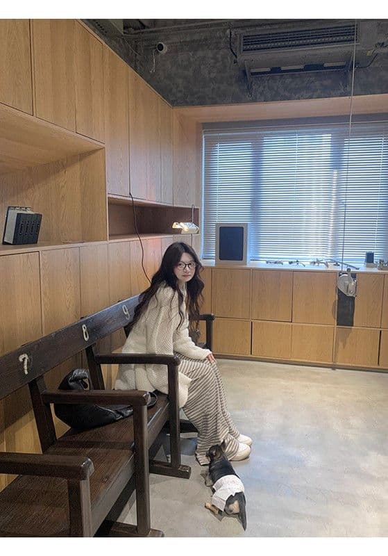 가을 겨울 새로운 편안함 폭탄 바지 게으른 바지 편안함 도루 센스 스트라이프 다용도 루즈핏 스트레이트 팬츠 상세 이미지 27