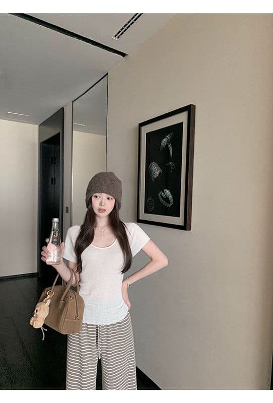 가을 겨울 새로운 편안함 폭탄 바지 게으른 바지 편안함 도루 센스 스트라이프 다용도 루즈핏 스트레이트 팬츠 상세 이미지 31