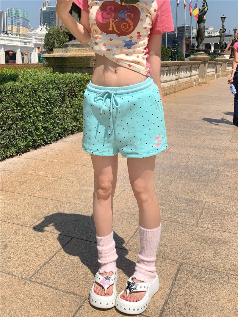 2026 3 점 바지 여성 도트 무늬 펌프 로프 허리밴드 핫걸 여름 루즈핏 캐주얼 다용도 반바지 상세 이미지 8