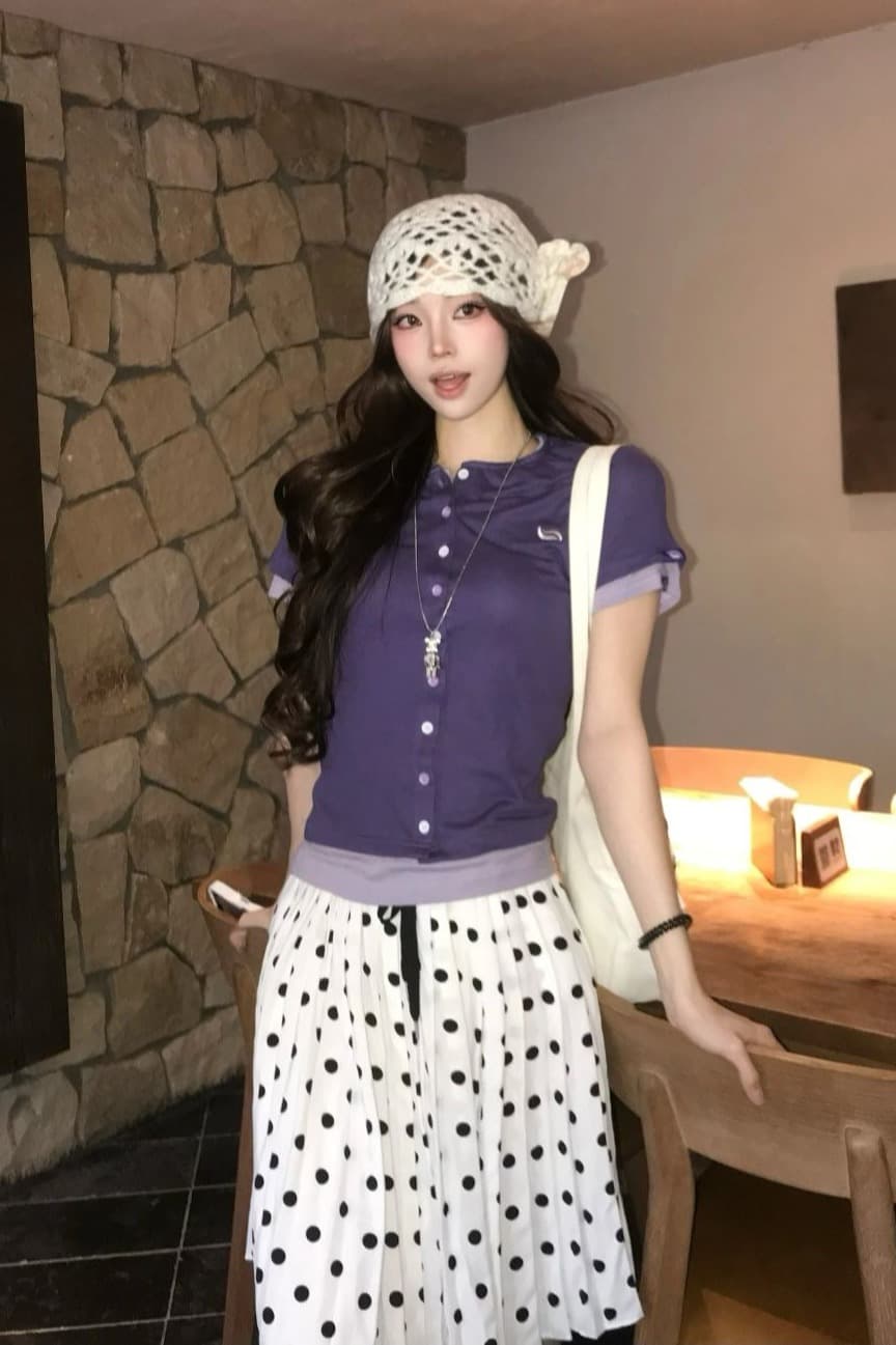 자이언트 잘 생긴 ~ 중 짧은 반 스커트 miu 인사이드 miu 가스 검정색 도트 무늬 플리츠 스커트 고유 한 아름다운 작은 키 짧은 이미지 7