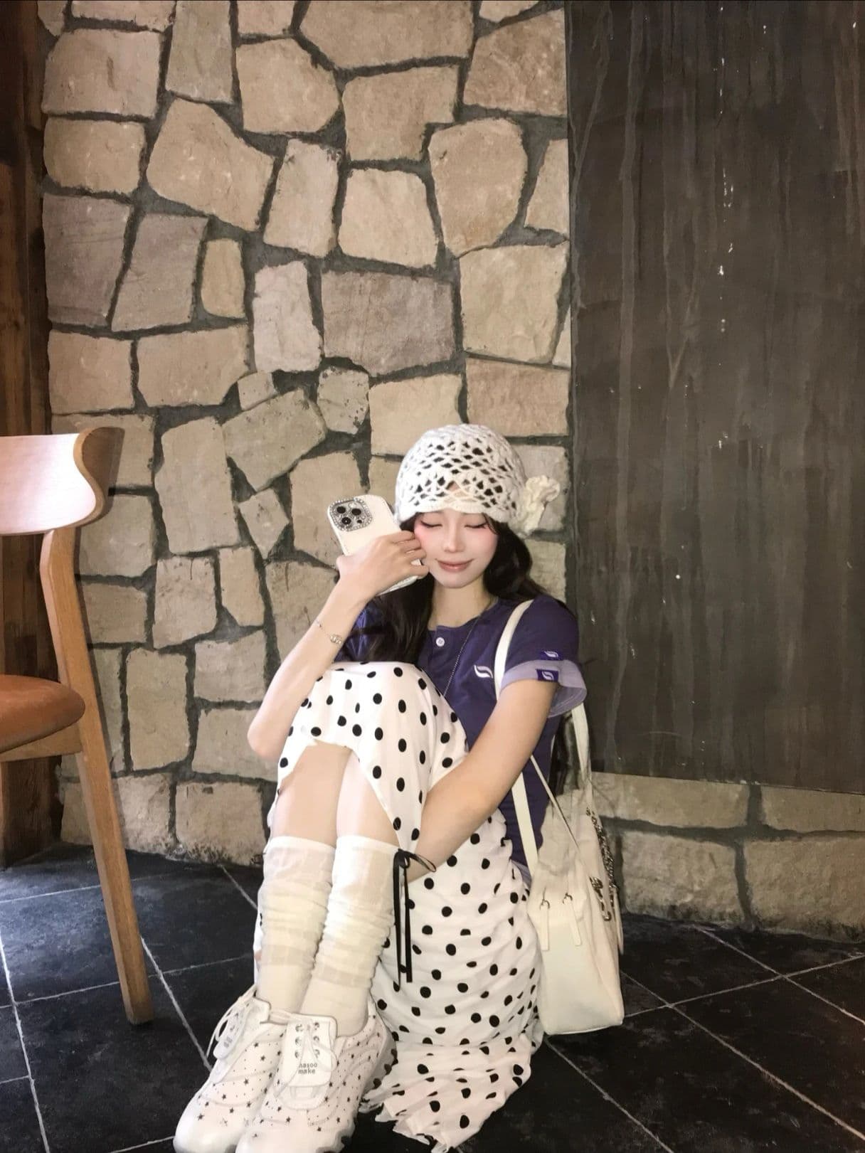자이언트 잘 생긴 ~ 중 짧은 반 스커트 miu 인사이드 miu 가스 검정색 도트 무늬 플리츠 스커트 고유 한 아름다운 작은 키 짧은 상세 이미지 17