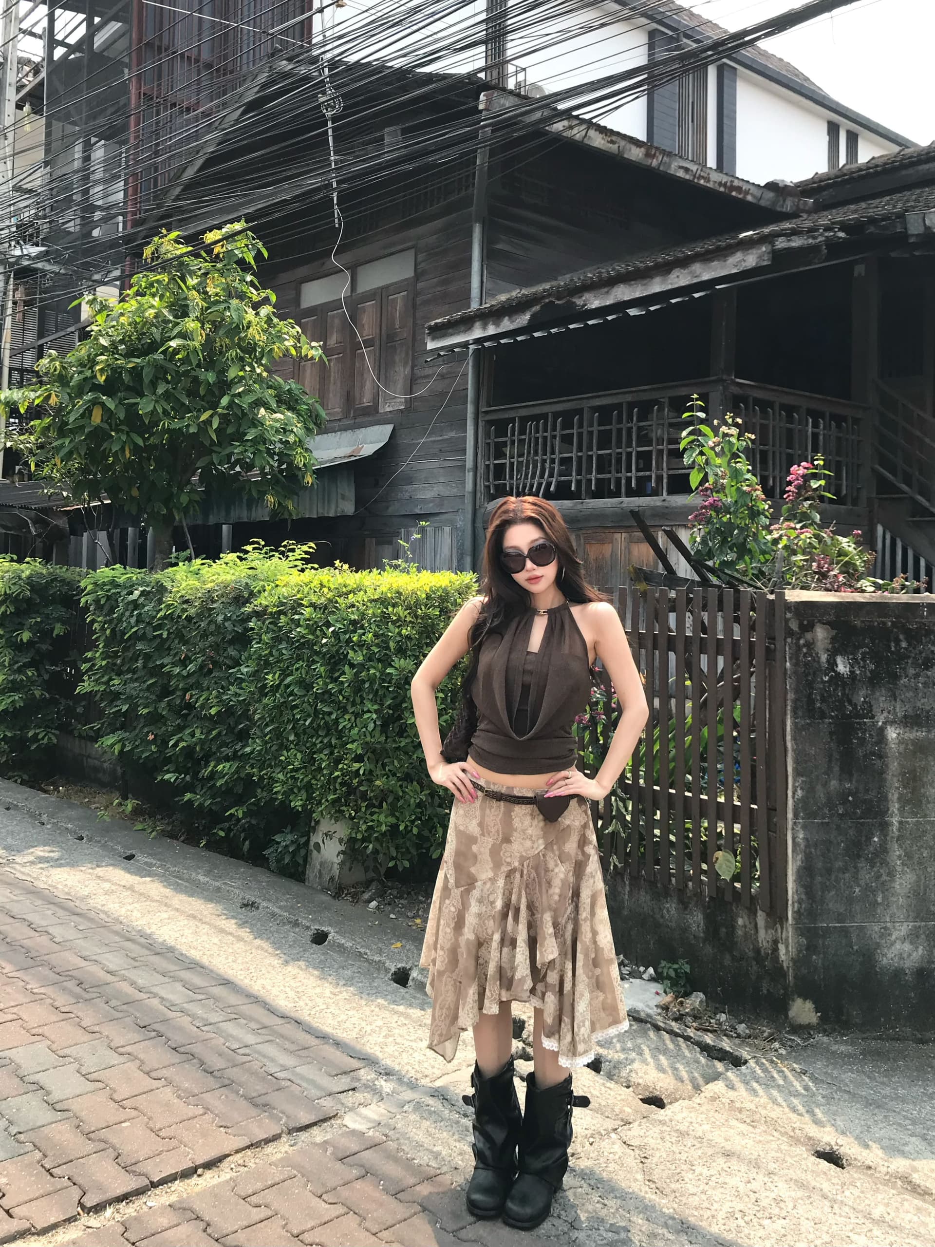 아메리칸 핫걸 휴가 바람 행침 목 캐미솔 여름 외출용 디자인 센스 자이언트 잘 생긴 민소매 아름다움 뒤쪽에 의류 상세 이미지 12