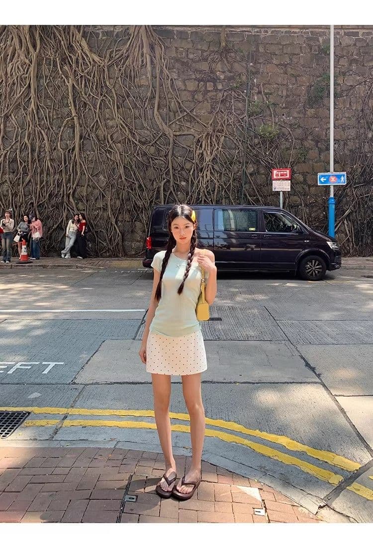 도트 무늬 휴일 레트로 도트 무늬 타이트 스커트 미니 스커트 여성 여름 하이웨이스트 한 마디 품격 출퇴근 반신 스커트 상세 이미지 16