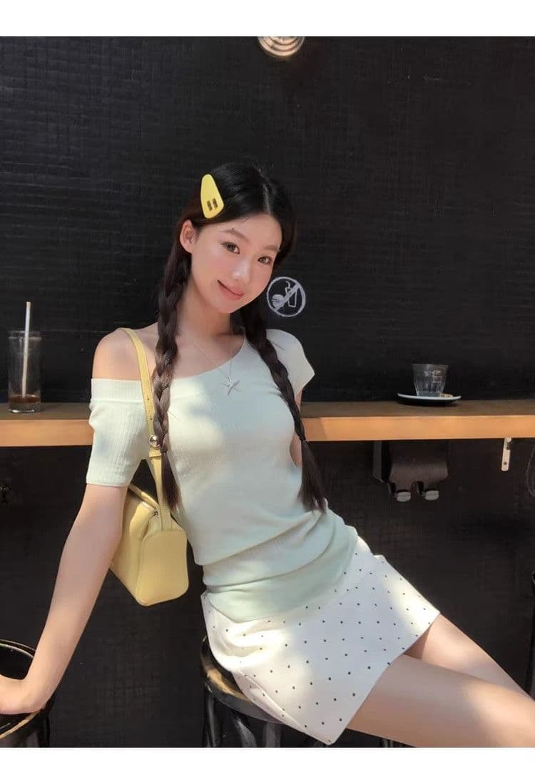 도트 무늬 휴일 레트로 도트 무늬 타이트 스커트 미니 스커트 여성 여름 하이웨이스트 한 마디 품격 출퇴근 반신 스커트 상세 이미지 20