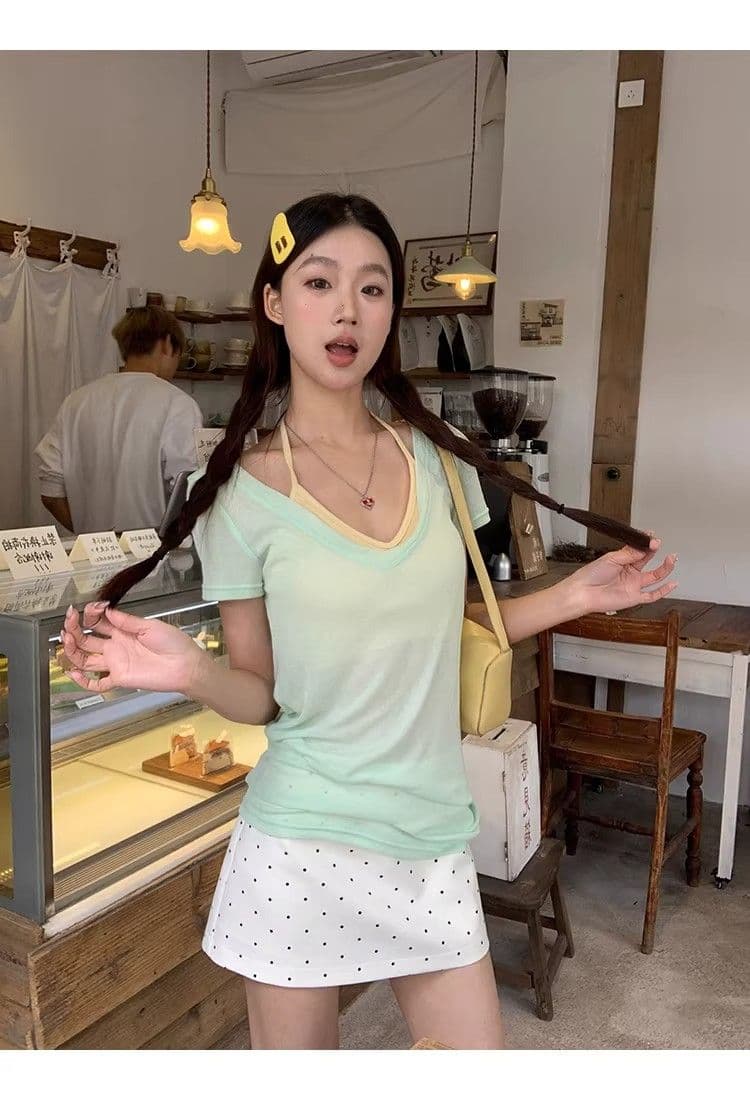 도트 무늬 휴일 레트로 도트 무늬 타이트 스커트 미니 스커트 여성 여름 하이웨이스트 한 마디 품격 출퇴근 반신 스커트 상세 이미지 26