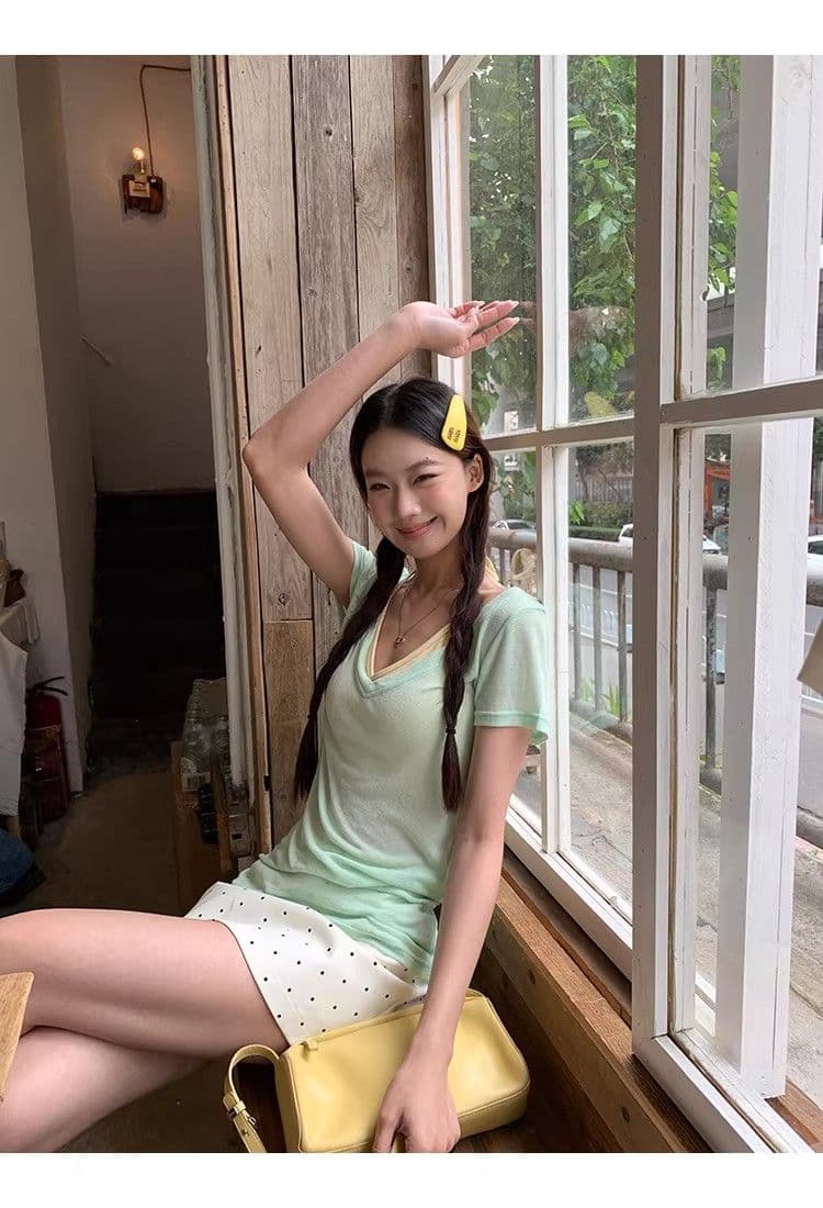 도트 무늬 휴일 레트로 도트 무늬 타이트 스커트 미니 스커트 여성 여름 하이웨이스트 한 마디 품격 출퇴근 반신 스커트 상세 이미지 27
