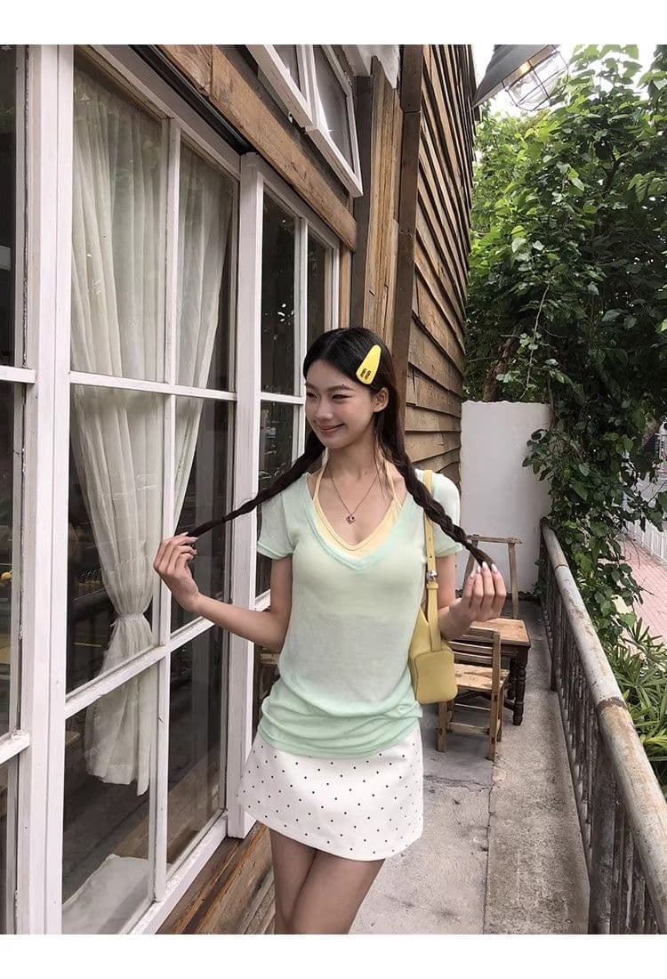 도트 무늬 휴일 레트로 도트 무늬 타이트 스커트 미니 스커트 여성 여름 하이웨이스트 한 마디 품격 출퇴근 반신 스커트 상세 이미지 28