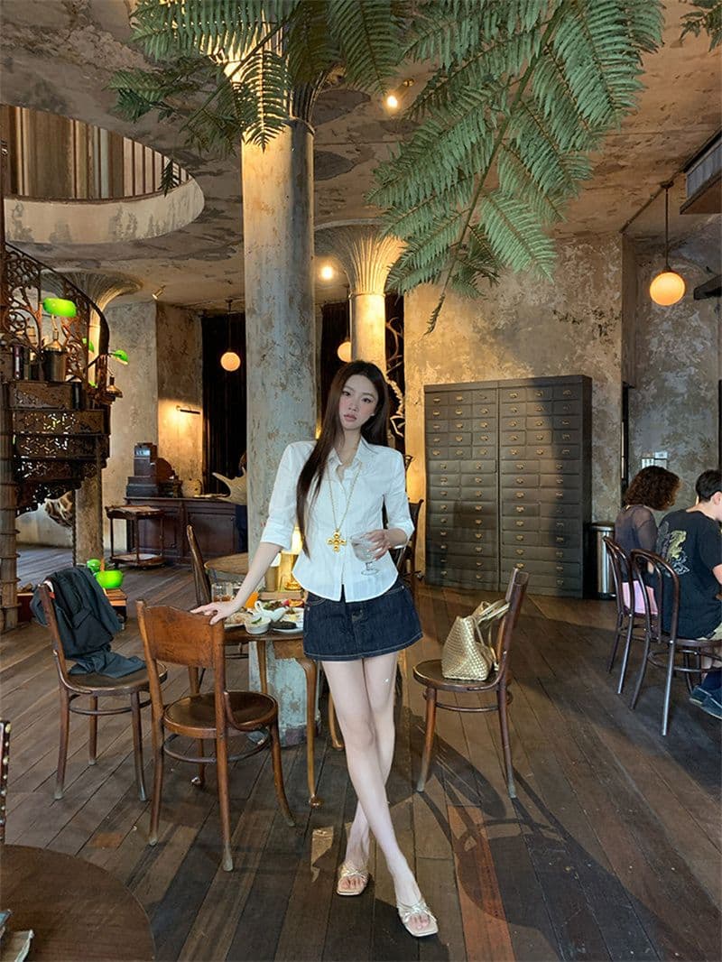 원본 자카드 원단 화이트 여성 셔츠 봄 여름 새로운 고급 센스 빛 럭셔리 연령 감소 외국 가스 셔츠 상세 이미지 23