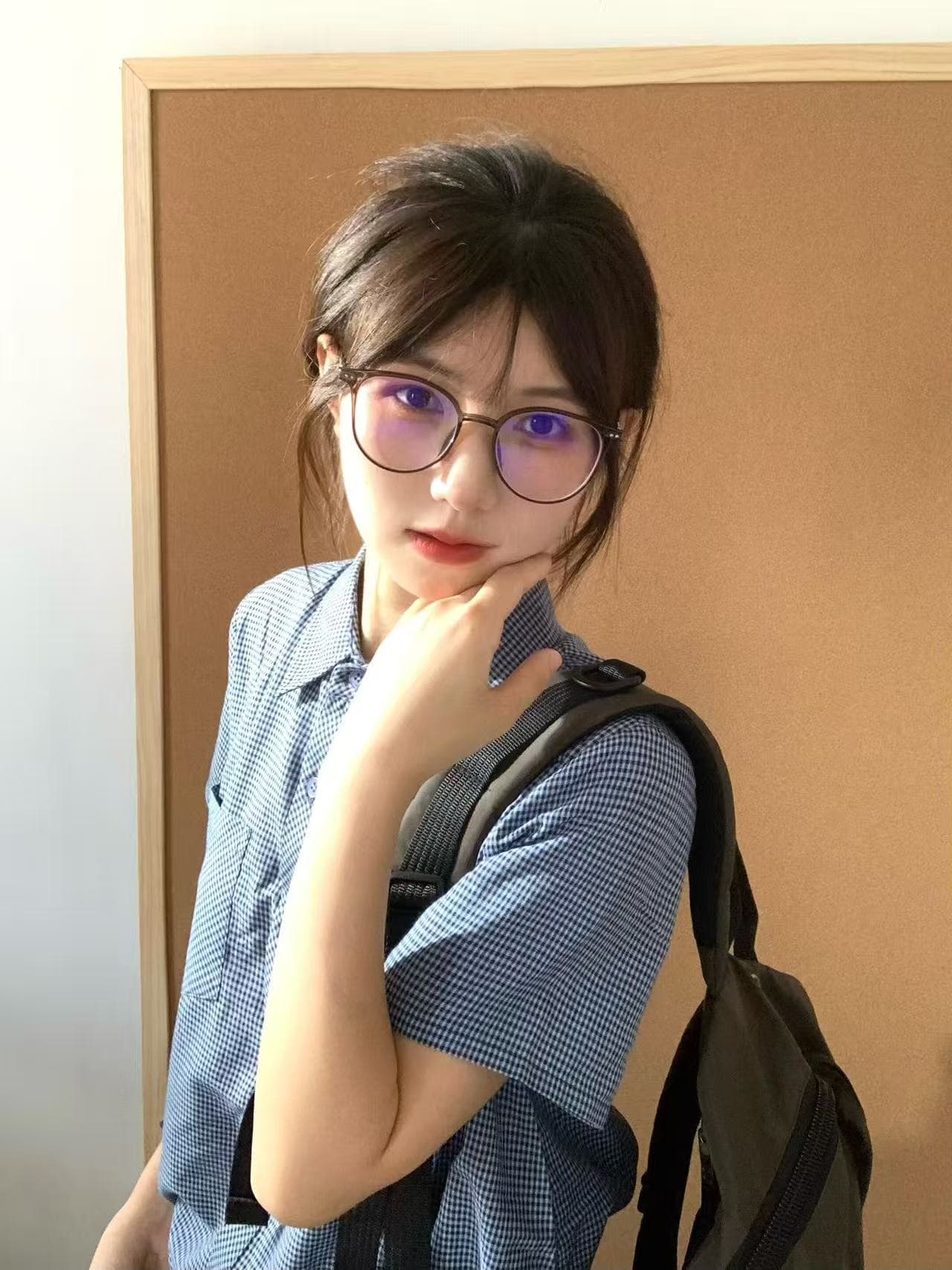 원본 체크무늬 원단 파란색 체크무늬 긍정적 인 어깨 반팔 여성 셔츠 아메리칸 레트로 POLO 칼라 맨위 이미지 4