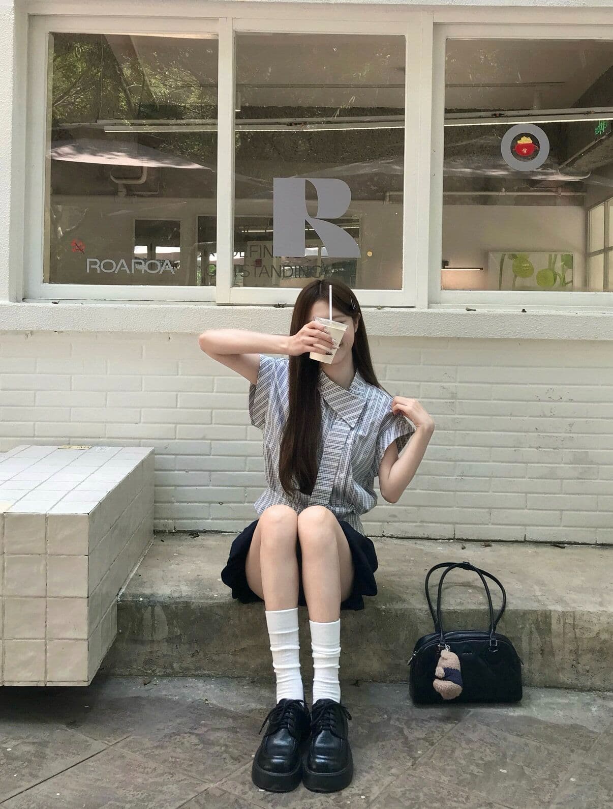 원본 레이스 자카드 원단 한 부서 학원 스타일 비스듬한 칼라 리본 반팔 셔츠 불규칙 허리 수축 슬림해 보이는 상세 이미지 5