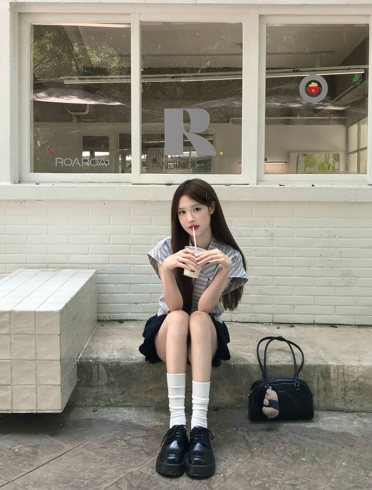 원본 레이스 자카드 원단 한 부서 학원 스타일 비스듬한 칼라 리본 반팔 셔츠 불규칙 허리 수축 슬림해 보이는 상세 이미지 6