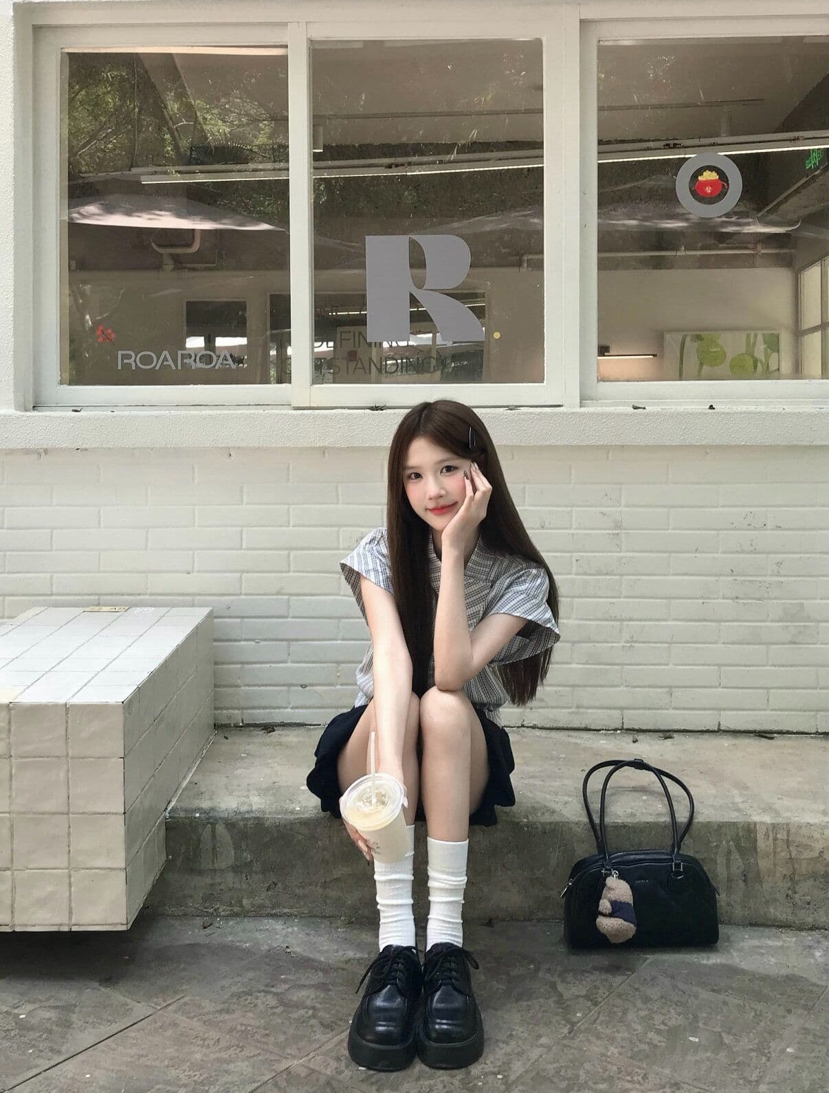 원본 레이스 자카드 원단 한 부서 학원 스타일 비스듬한 칼라 리본 반팔 셔츠 불규칙 허리 수축 슬림해 보이는 상세 이미지 7