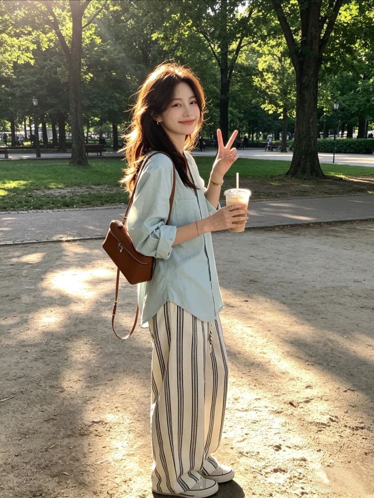 60 대나무 섬유 40 나일론 프랑스식 박하 녹색 셔츠 여성 긴 소매 여름 얇은 스타일 출퇴근 V넥 맨위 이미지 4