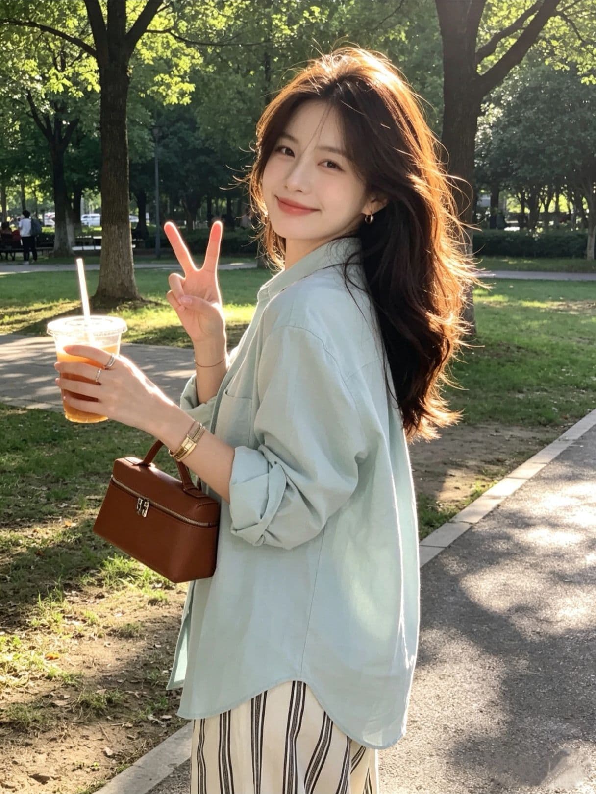 60 대나무 섬유 40 나일론 프랑스식 박하 녹색 셔츠 여성 긴 소매 여름 얇은 스타일 출퇴근 V넥 맨위 상세 이미지 4