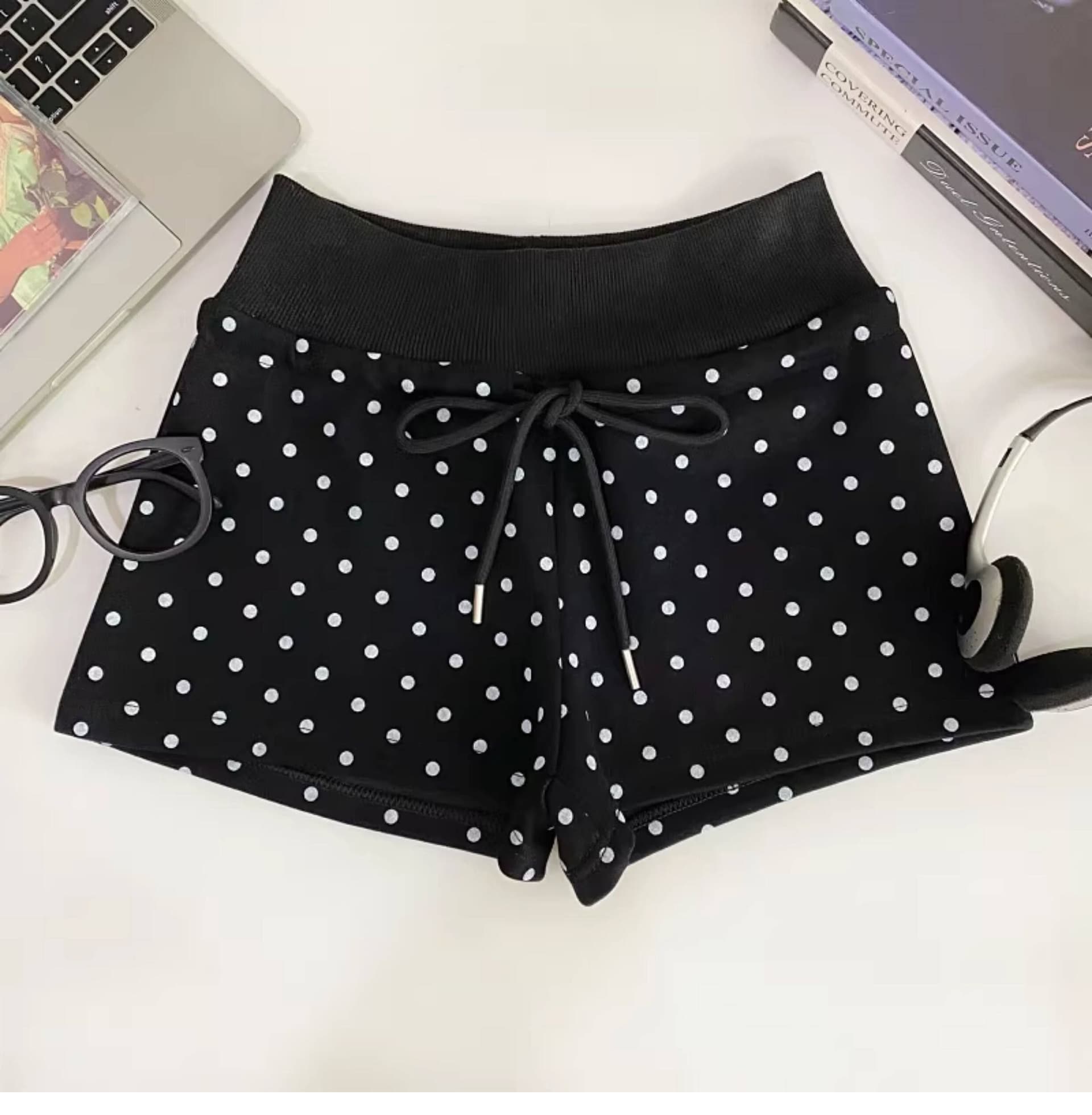 캐주얼 다용도 펌프 로프 밴딩 하이웨이스트 도트 무늬 반바지 여성 여름 2026 운동 바람 몸매 가꾸기 슬림해 보이는 와이드 레그 팬츠 상세 이미지 27