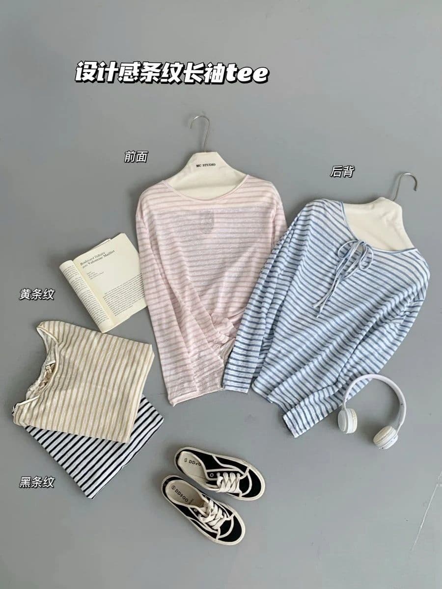 40 라이 경기 서울 25 면 35 폴리 에스터 느긋한 스트라이프 망사 긴팔 티셔츠 여성 여름 다용도 얇은 스타일 자외선 차단 맨위 상세 이미지 20
