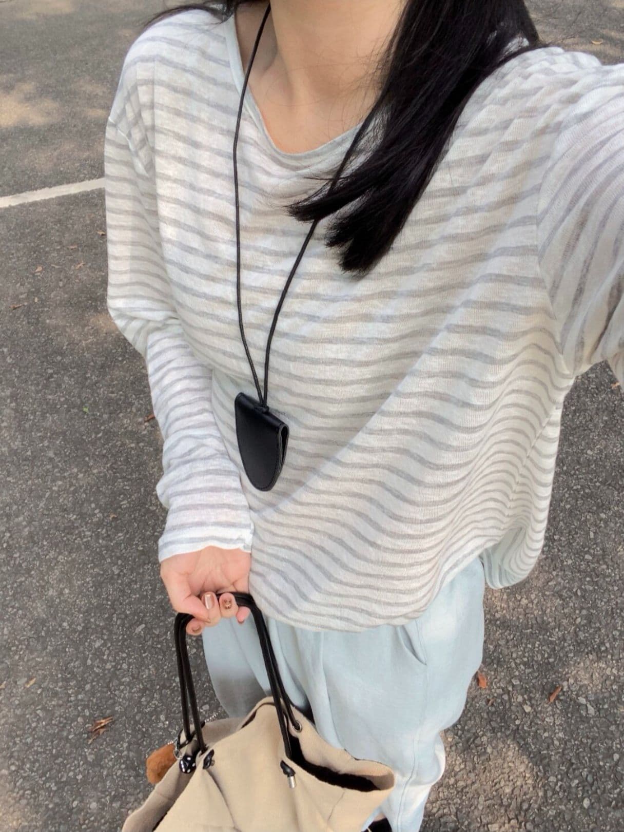 40 라이 경기 서울 25 면 35 폴리 에스터 느긋한 스트라이프 망사 긴팔 티셔츠 여성 여름 다용도 얇은 스타일 자외선 차단 맨위 이미지 5