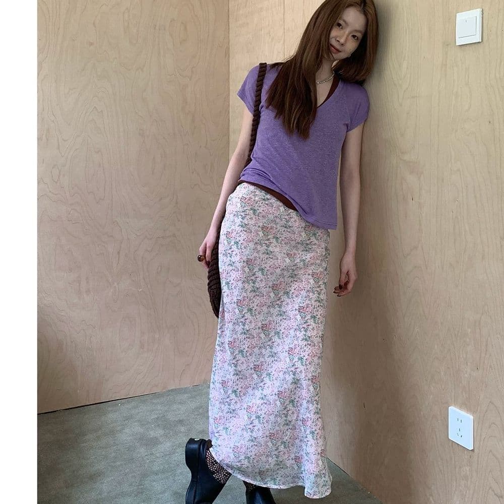 핑크색 꽃무늬 반신 스커트 여성 여름 새로운 쉬폰 다용도 슬림해 보이는 인어 꼬리 롱 스커트 이미지 2