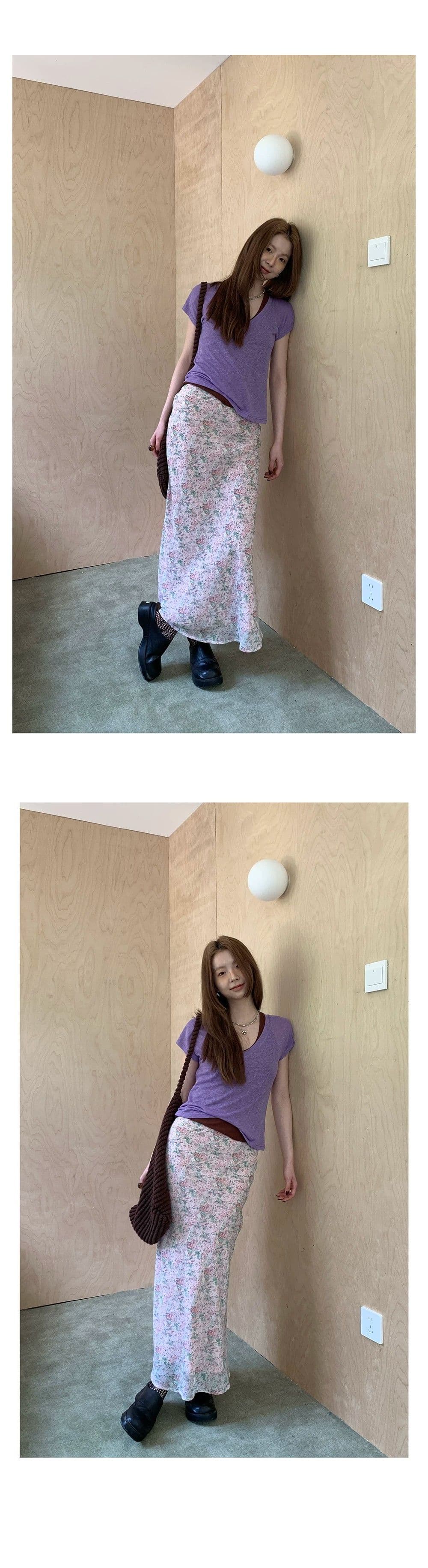 핑크색 꽃무늬 반신 스커트 여성 여름 새로운 쉬폰 다용도 슬림해 보이는 인어 꼬리 롱 스커트 상세 이미지 2