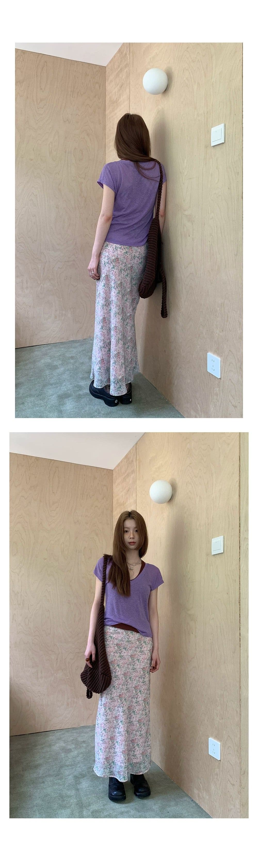 핑크색 꽃무늬 반신 스커트 여성 여름 새로운 쉬폰 다용도 슬림해 보이는 인어 꼬리 롱 스커트 상세 이미지 3