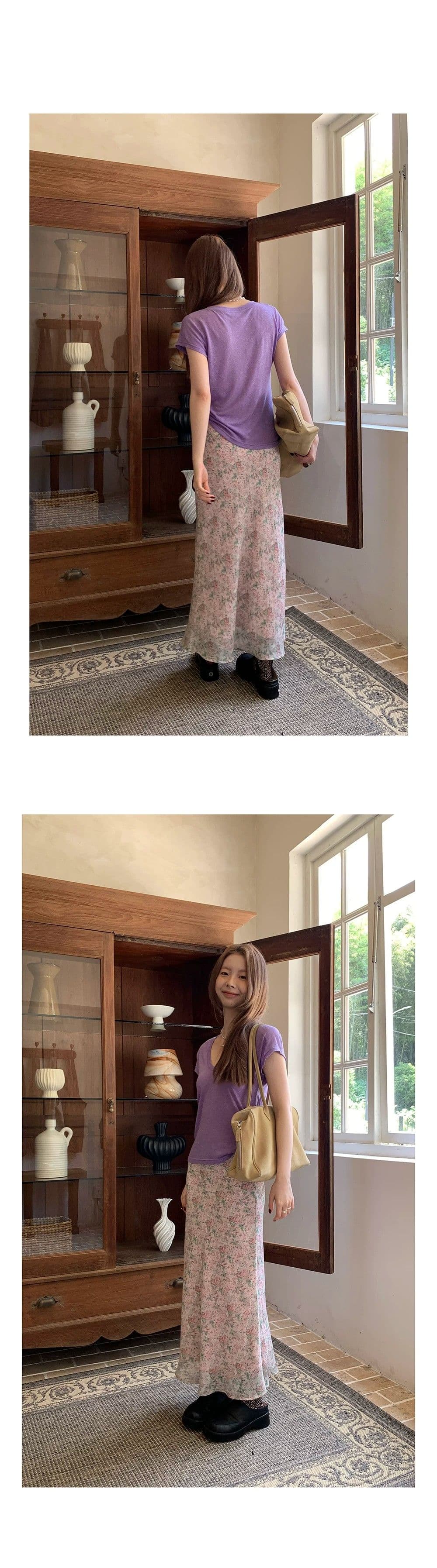 핑크색 꽃무늬 반신 스커트 여성 여름 새로운 쉬폰 다용도 슬림해 보이는 인어 꼬리 롱 스커트 상세 이미지 6