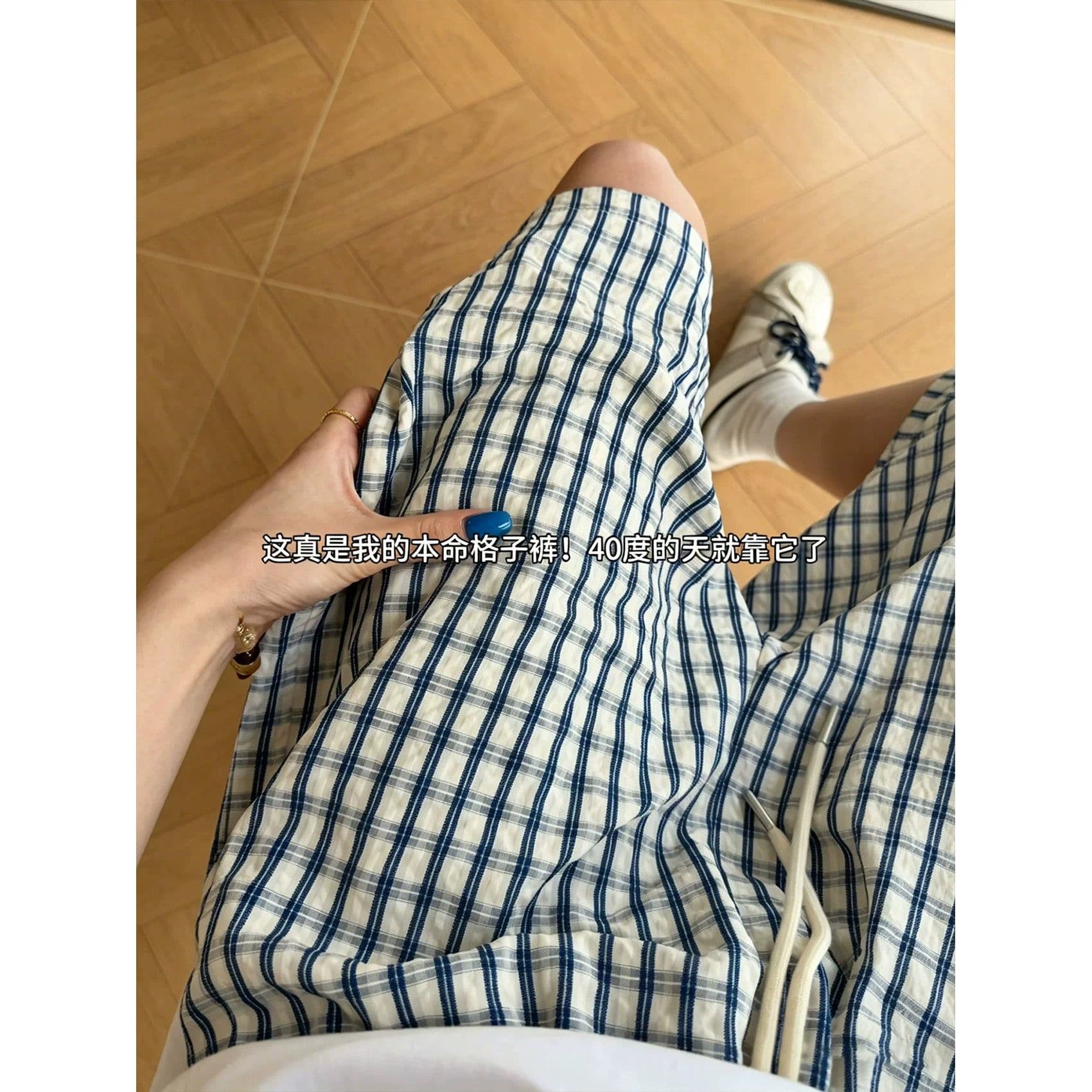 아메리칸 Seersucker 체크무늬 반바지 여성 여름 캐주얼 루즈핏 운동 피트니스 다용도 속도 건조한 체크무늬 오부 바지 상세 이미지 5