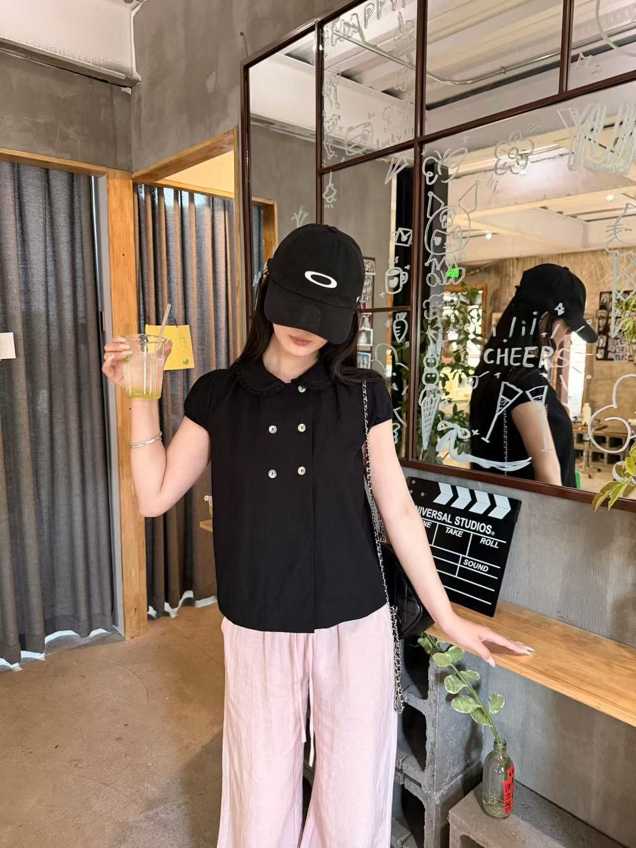 shiyiyue 달콤한 핫걸 베이비 칼라 반팔 여성 여름 아메리칸 몸매 가꾸기 거품 소매 맨위 디자인 센스 인형 셔츠 상세 이미지 19