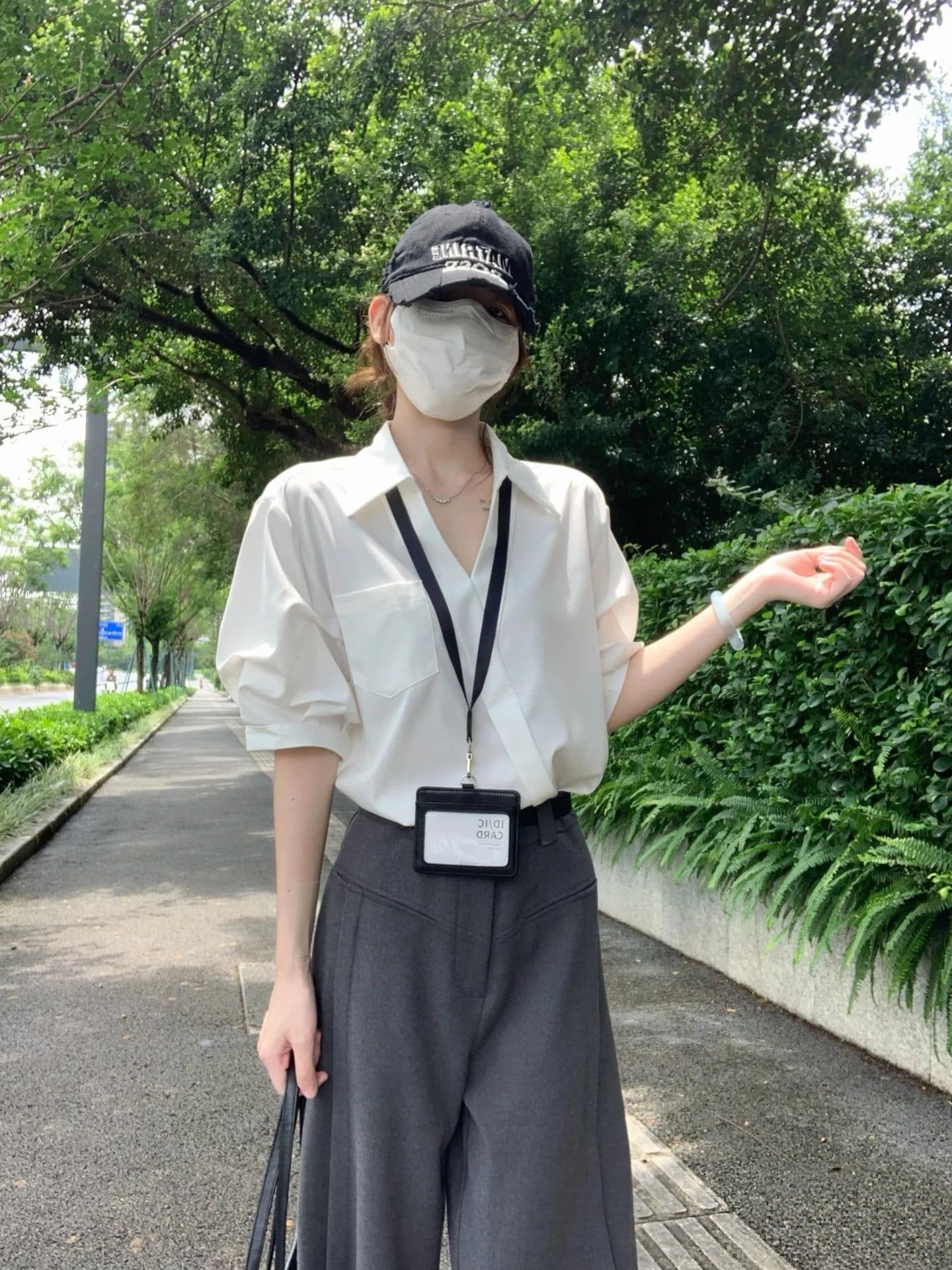 높음 지혜 센스 프랑스식 품격 화이트 폴로 칼라 반팔 여성 셔츠 여름 새로운 거품 소매 직장 출퇴근 맨위 상세 이미지 7