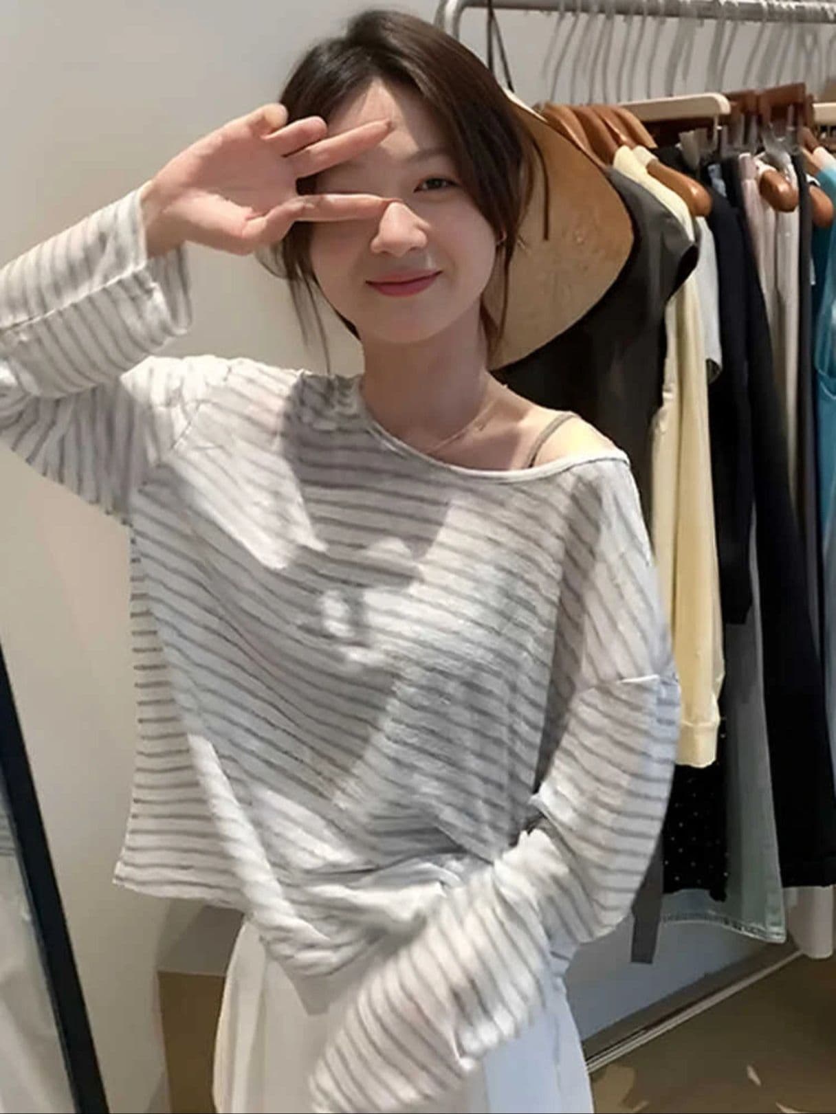 40 라이 경기 서울 25 면 35 폴리 에스터 느긋한 스트라이프 망사 긴팔 티셔츠 여성 여름 다용도 얇은 스타일 자외선 차단 맨위 이미지 4