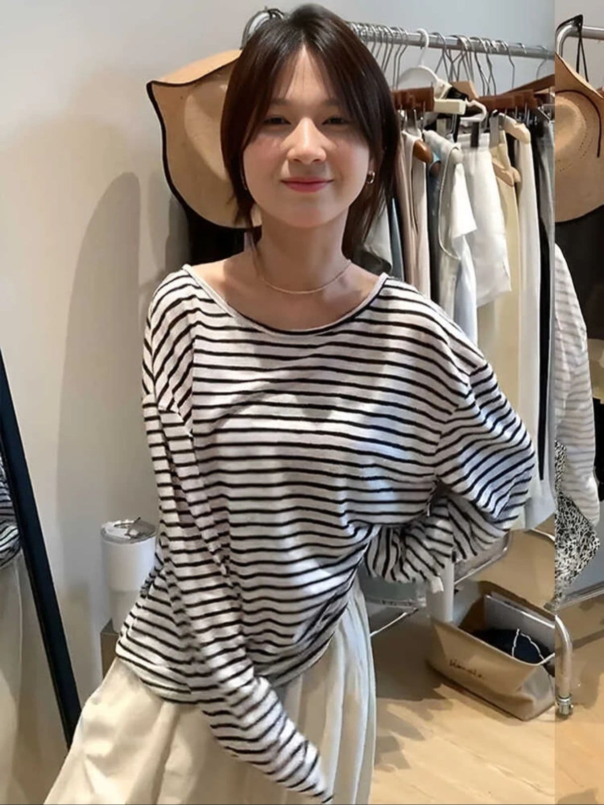 40 라이 경기 서울 25 면 35 폴리 에스터 느긋한 스트라이프 망사 긴팔 티셔츠 여성 여름 다용도 얇은 스타일 자외선 차단 맨위 이미지 3