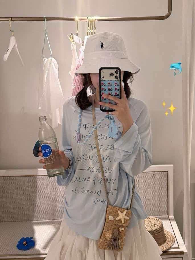 라이 경기 서울 여름 파란색 얇고 가벼운 에어컨 블라우스 여성 한 부서 라이 경기 서울 통기성 긴팔 비스듬한 어깨 의류 이미지 2