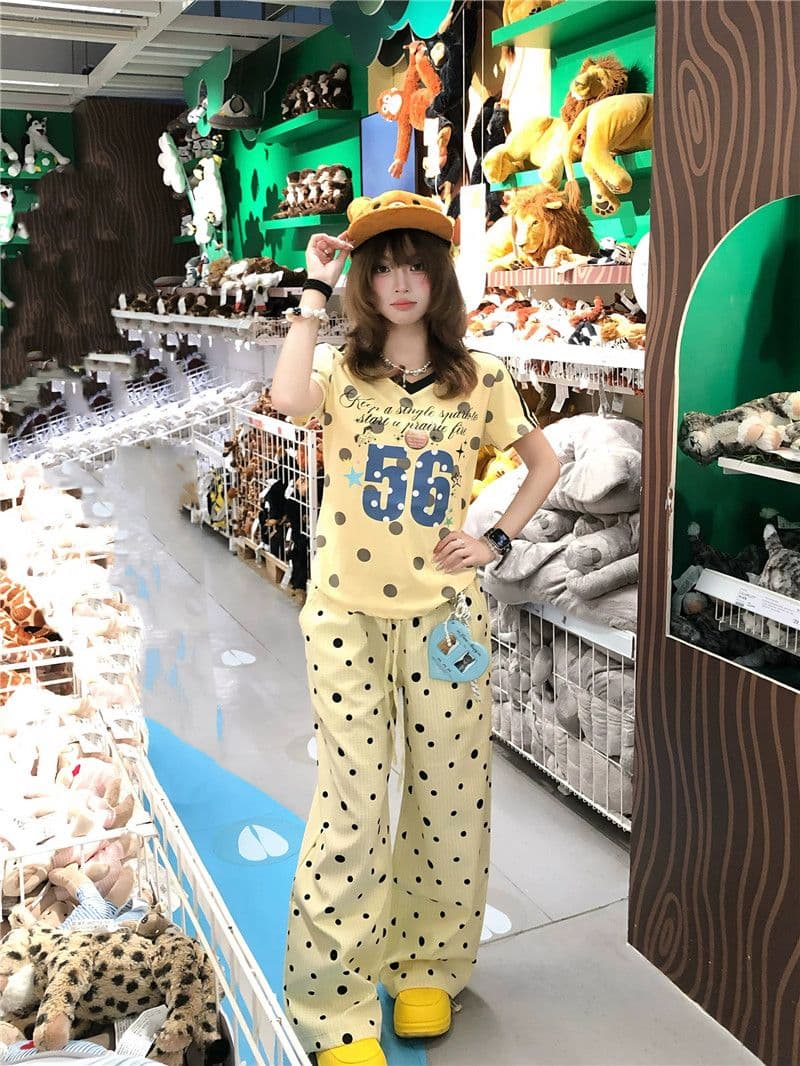벨트 장식품 아메리칸 레트로 도트 무늬 체크무늬 캐주얼 바지 도파민 색상 다용도 긴 바지 와이드 레그 팬츠 상세 이미지 12