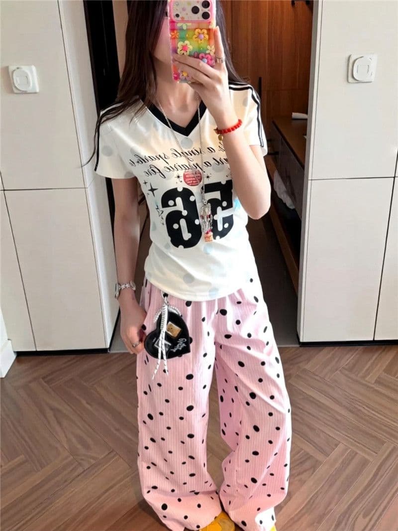벨트 장식품 아메리칸 레트로 도트 무늬 체크무늬 캐주얼 바지 도파민 색상 다용도 긴 바지 와이드 레그 팬츠 상세 이미지 10