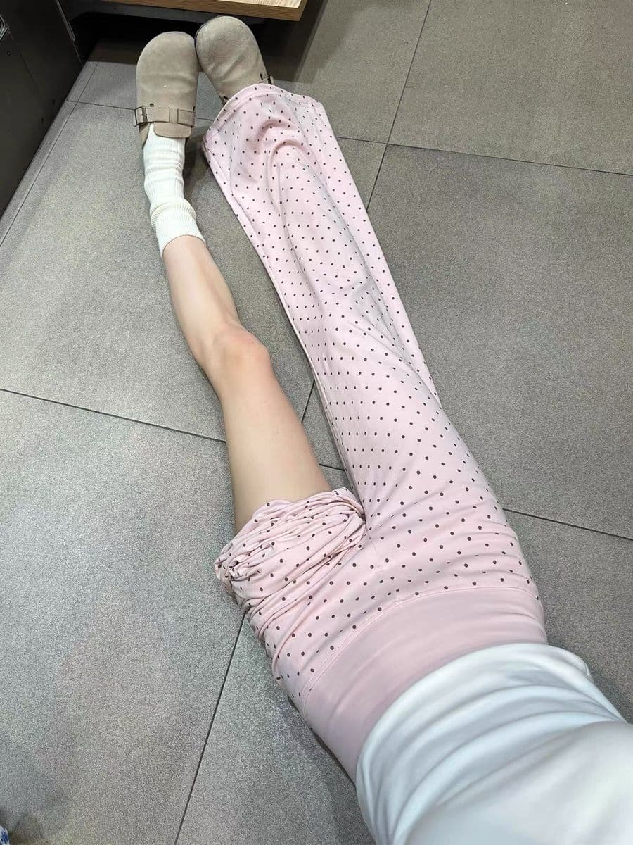 한 부서 도트 무늬 마이크로 플레어 바지 봄 여름 새로운 하이웨이스트 도루 센스 슬림해 보이는 작은 키 피트니스 운동 요가 바지 이미지 2