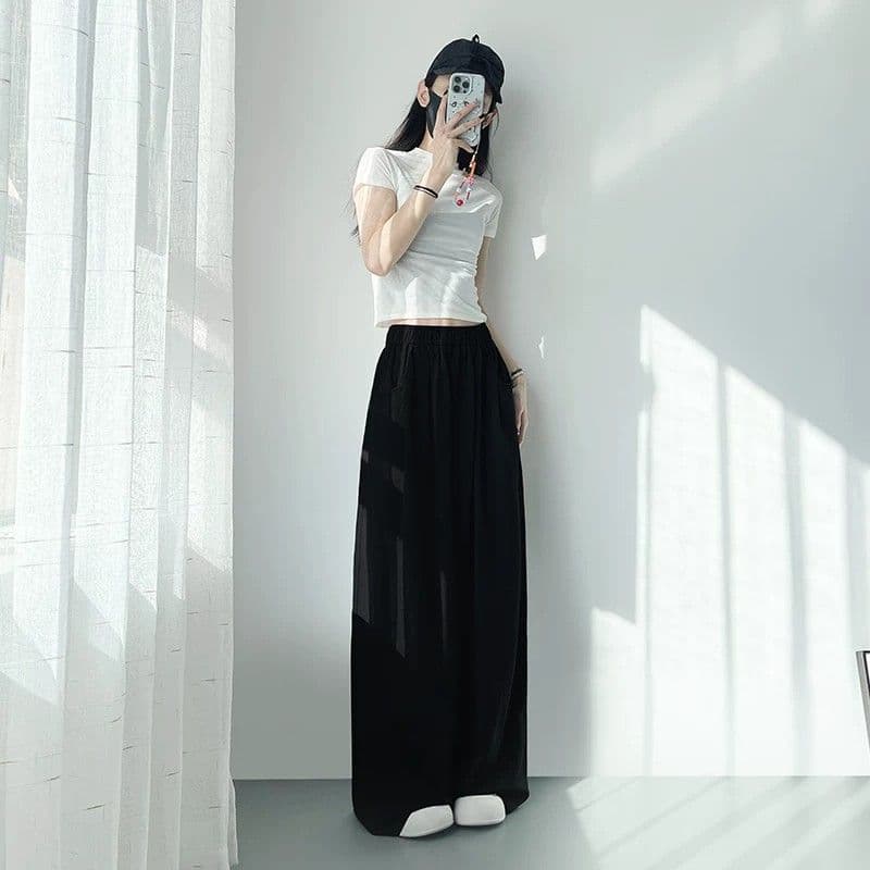 3 차원 허리 머리 얼음 실크 우유 푸 야마모토 바지 여성 여름 화이트 불 투수 빅 사이즈 지방 mm 넓적 다리 와이드 다리 두꺼운 다리 바지 이미지 5