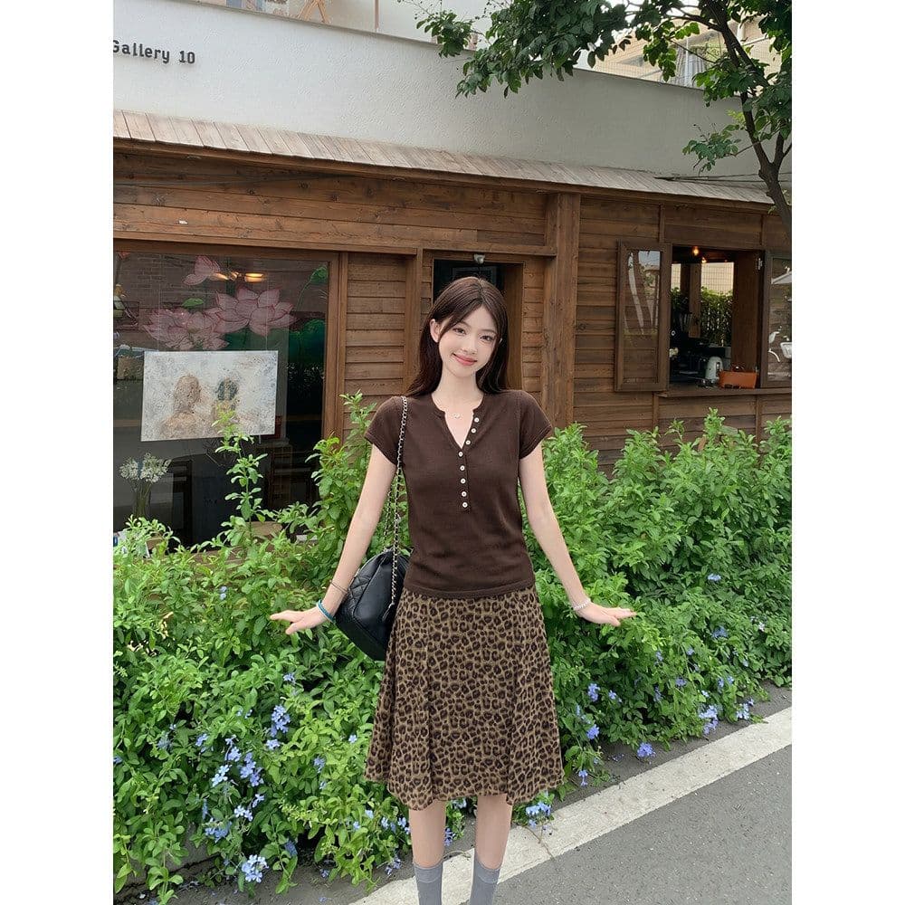 한 부서 패션 품격 프릴 작은 대중 반신 스커트 여성 여름 새로운 레트로 연령 감소 다용도 레오파드 무늬 치마 쉬폰 이미지 5