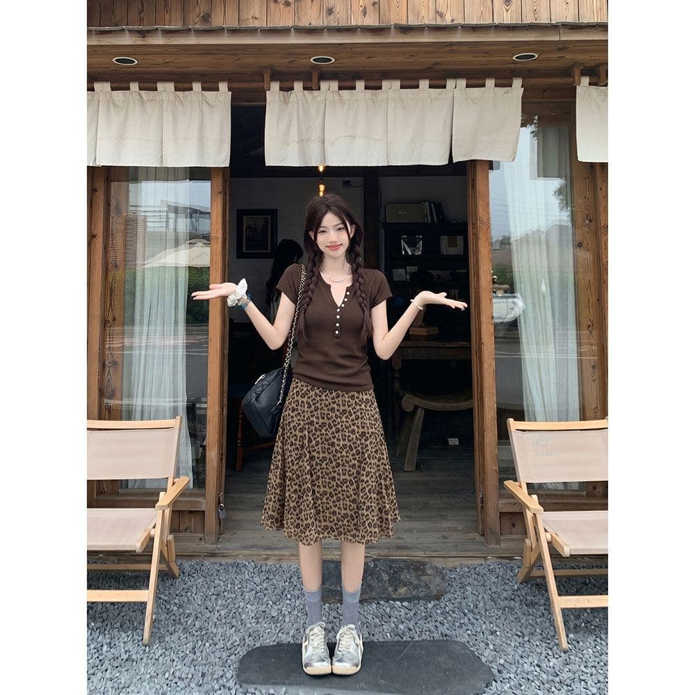 한 부서 패션 품격 프릴 작은 대중 반신 스커트 여성 여름 새로운 레트로 연령 감소 다용도 레오파드 무늬 치마 쉬폰 상세 이미지 7