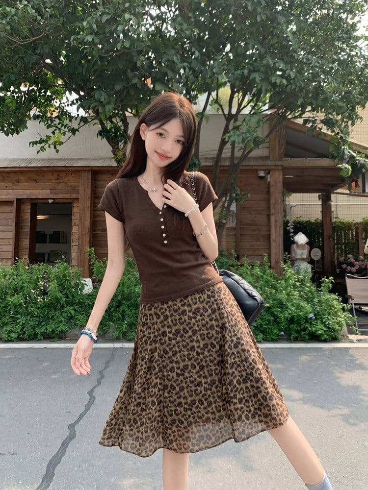 한 부서 패션 품격 프릴 작은 대중 반신 스커트 여성 여름 새로운 레트로 연령 감소 다용도 레오파드 무늬 치마 쉬폰 상세 이미지 8