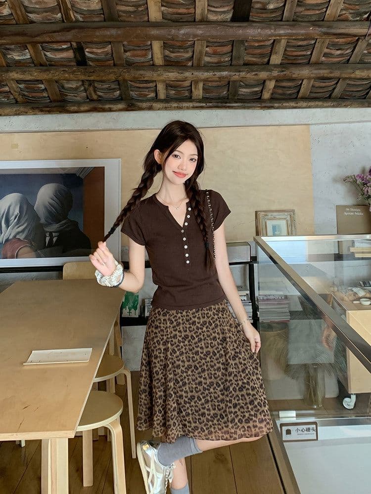 한 부서 패션 품격 프릴 작은 대중 반신 스커트 여성 여름 새로운 레트로 연령 감소 다용도 레오파드 무늬 치마 쉬폰 상세 이미지 9