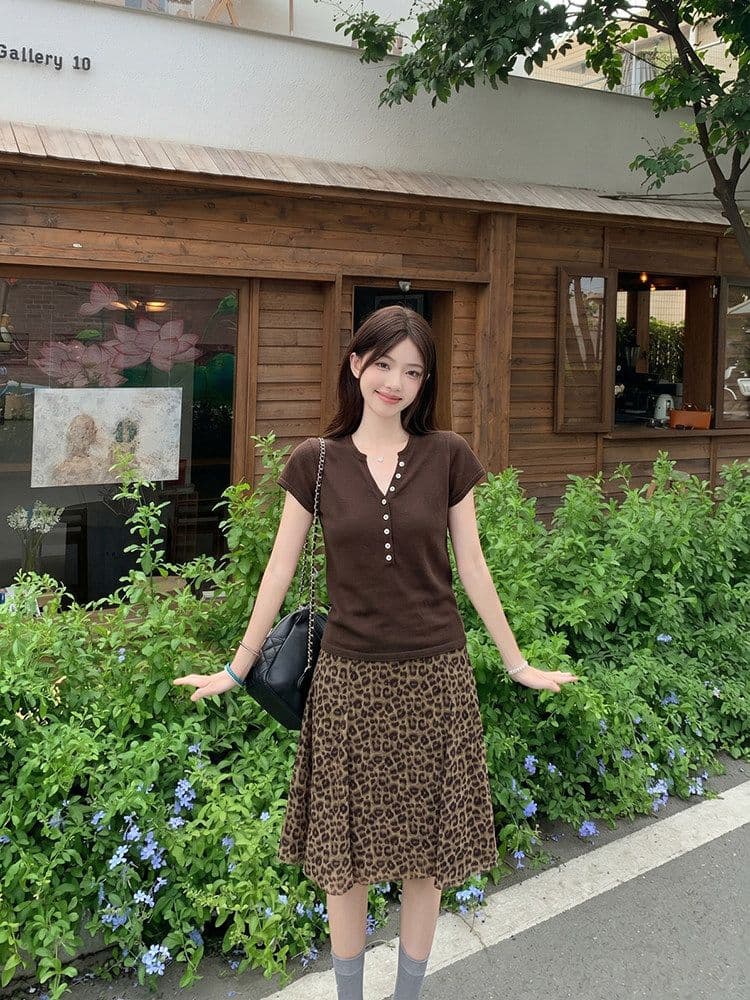 한 부서 패션 품격 프릴 작은 대중 반신 스커트 여성 여름 새로운 레트로 연령 감소 다용도 레오파드 무늬 치마 쉬폰 상세 이미지 10