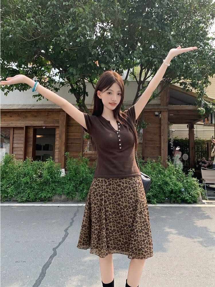 한 부서 패션 품격 프릴 작은 대중 반신 스커트 여성 여름 새로운 레트로 연령 감소 다용도 레오파드 무늬 치마 쉬폰 상세 이미지 11