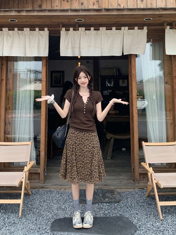 한 부서 패션 품격 프릴 작은 대중 반신 스커트 여성 여름 새로운 레트로 연령 감소 다용도 레오파드 무늬 치마 쉬폰 상세 이미지 12