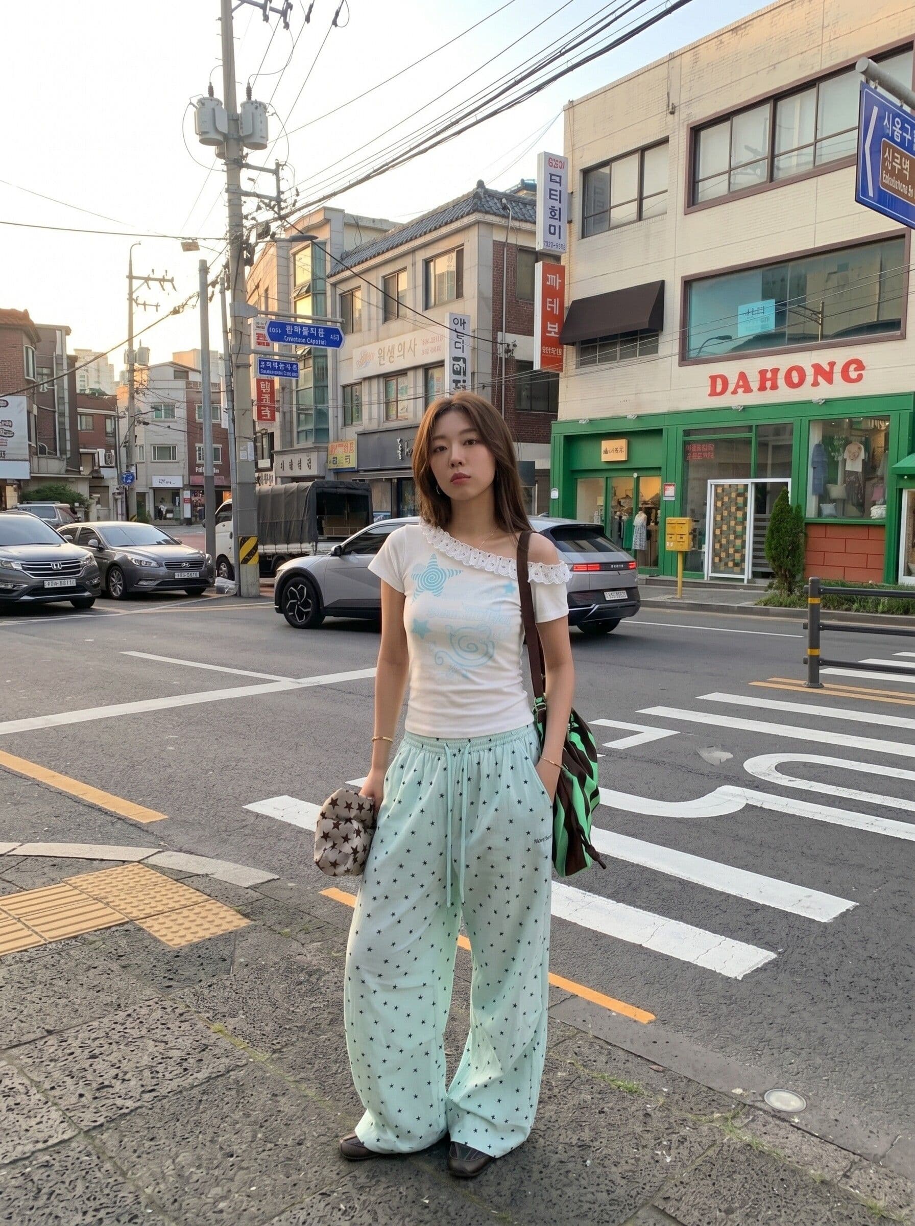 빛 아시아 인 도파민 속도 건조한 바지 운동 와이드 레그 팬츠 전체 인쇄 별 주름 낙하산 병 워크웨어 팬츠 여성 상세 이미지 15