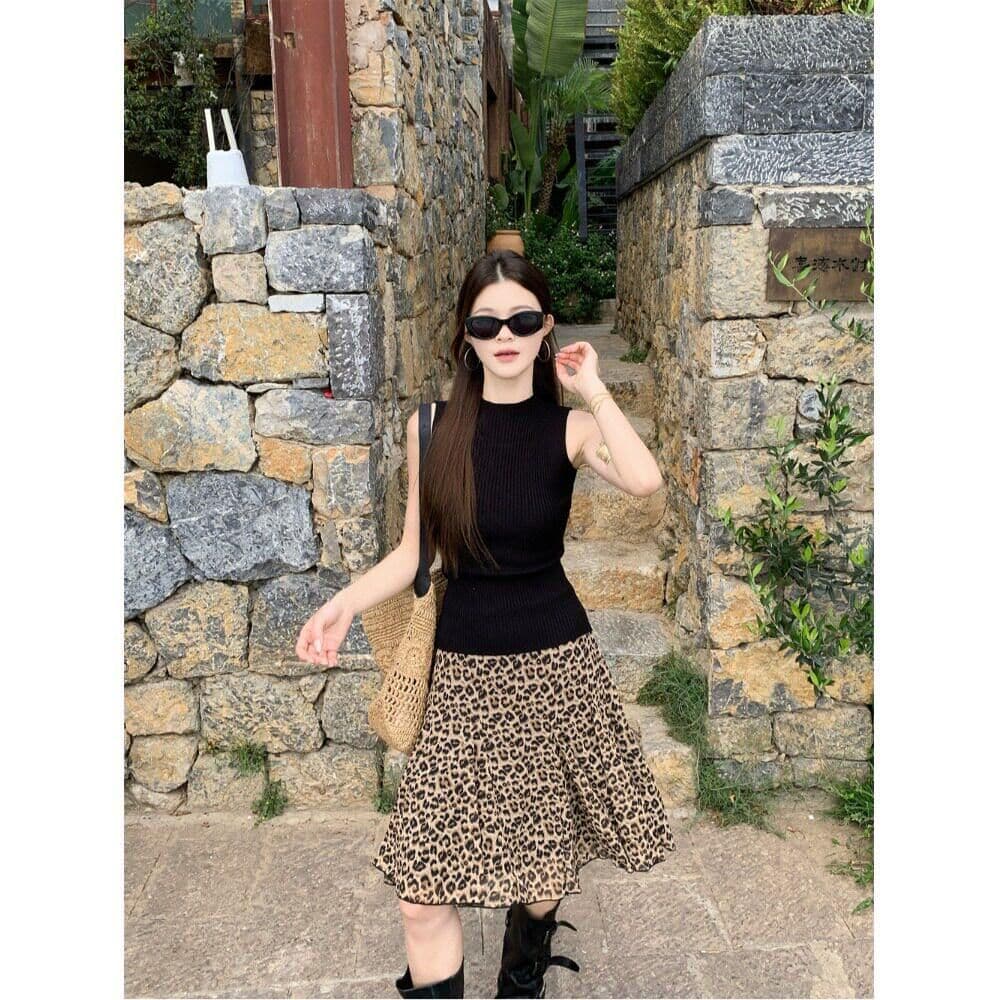 한 부서 패션 품격 프릴 작은 대중 반신 스커트 여성 여름 새로운 레트로 연령 감소 다용도 레오파드 무늬 치마 쉬폰 이미지 5