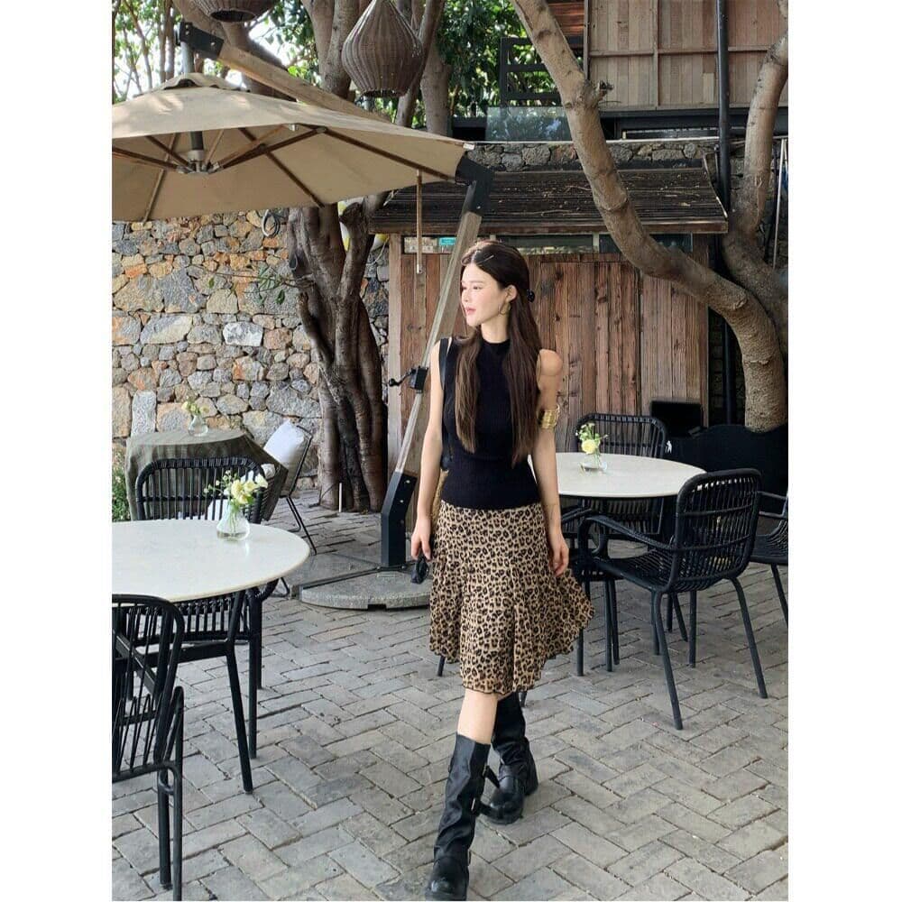 한 부서 패션 품격 프릴 작은 대중 반신 스커트 여성 여름 새로운 레트로 연령 감소 다용도 레오파드 무늬 치마 쉬폰 이미지 4