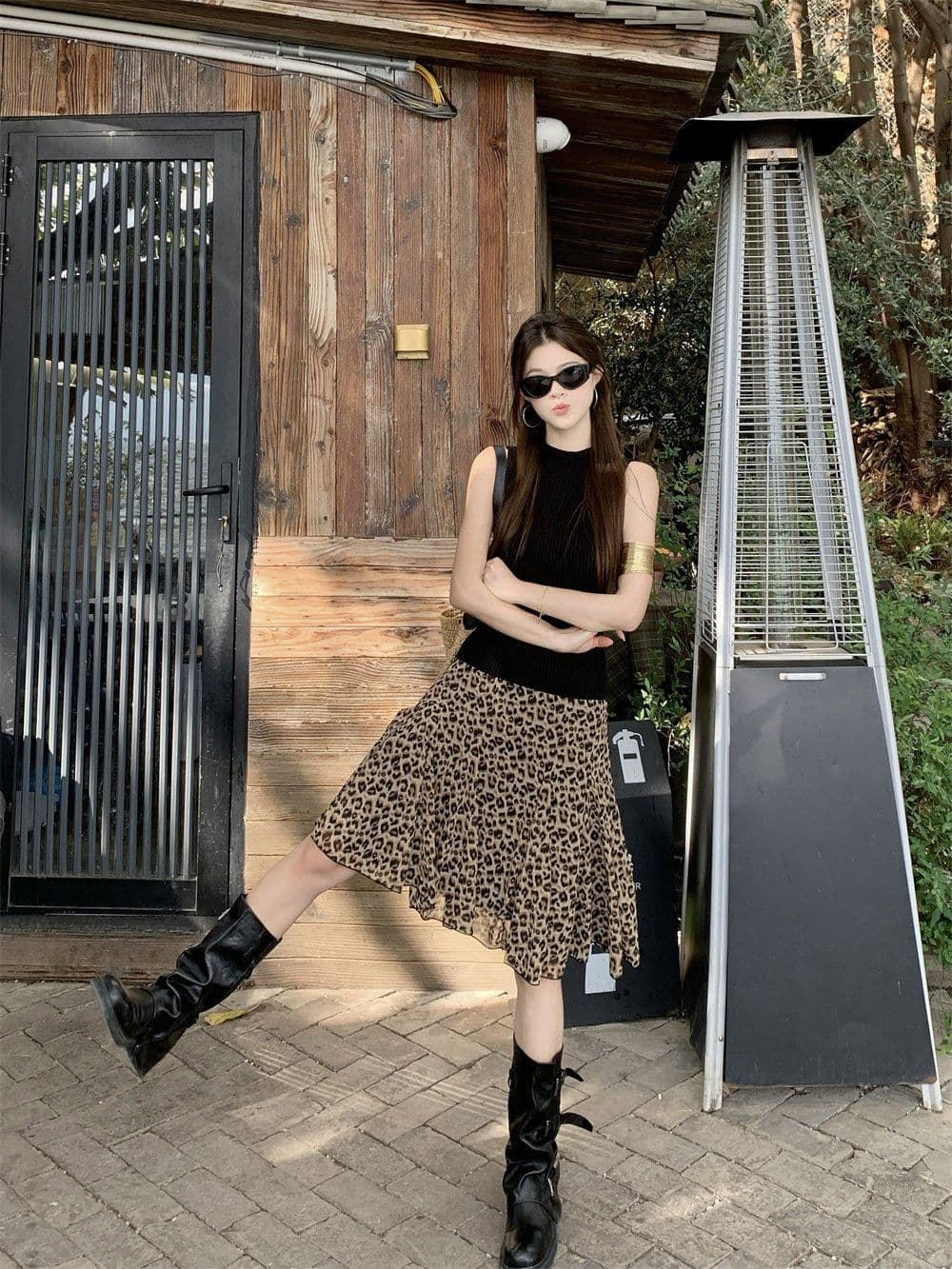한 부서 패션 품격 프릴 작은 대중 반신 스커트 여성 여름 새로운 레트로 연령 감소 다용도 레오파드 무늬 치마 쉬폰 상세 이미지 4