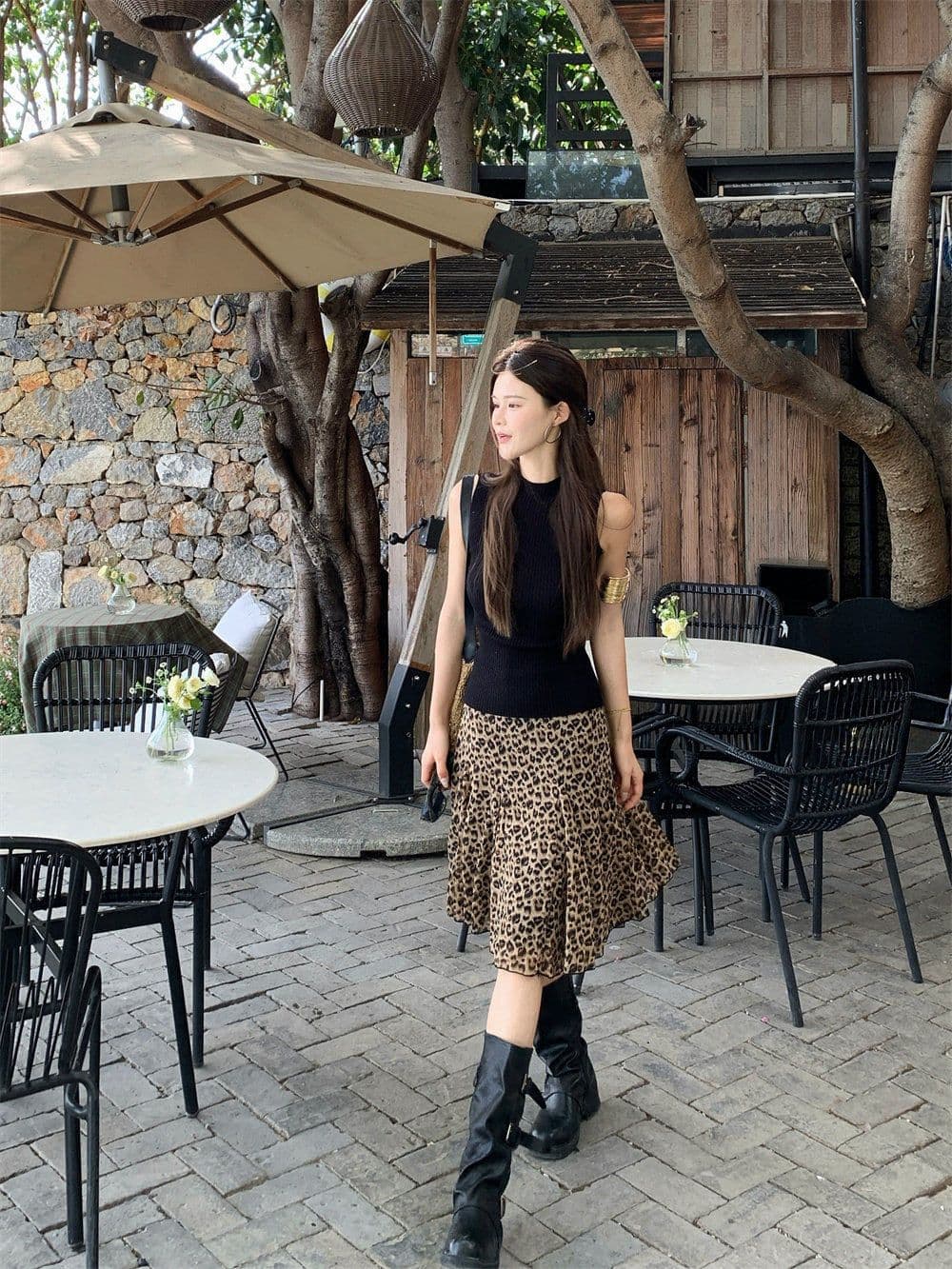 한 부서 패션 품격 프릴 작은 대중 반신 스커트 여성 여름 새로운 레트로 연령 감소 다용도 레오파드 무늬 치마 쉬폰 상세 이미지 7